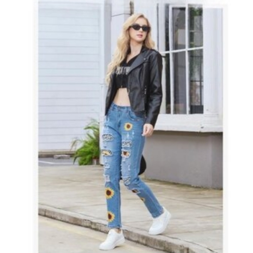 Sunflower Patch Ripped Boyfriend Denim Jeans Size 51 Women's 20 - Picture 6 of 13